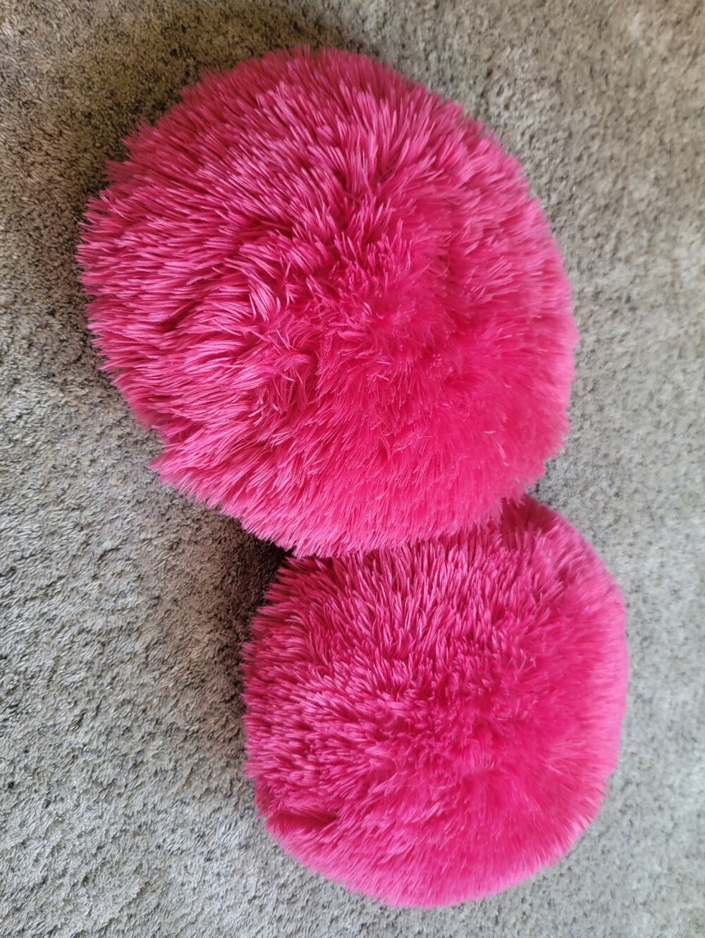 Bright Pink Fuzzy Round Kids Cushion - Soft Pom Pillow Set Of 2
